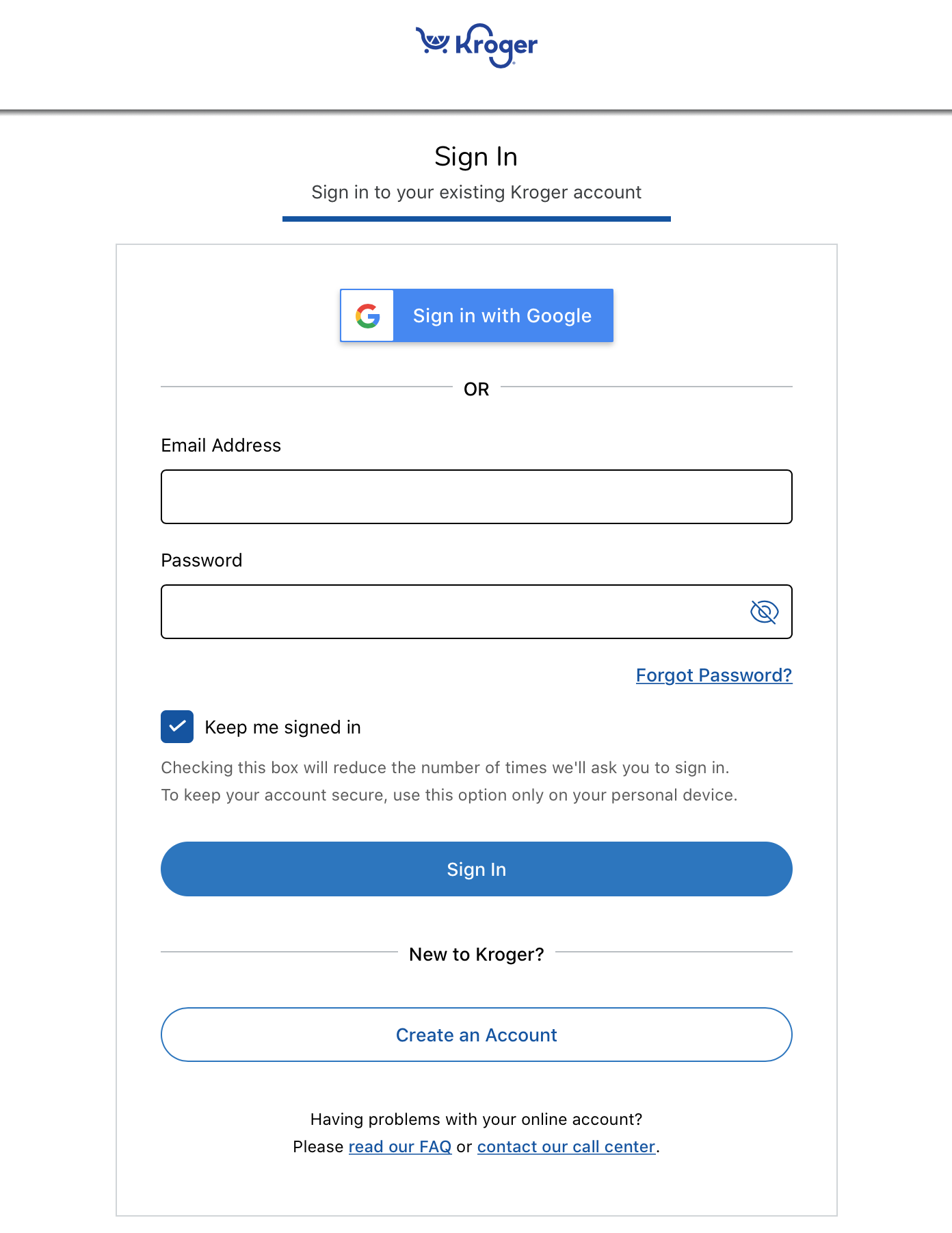 Sign in or create a Kroger account