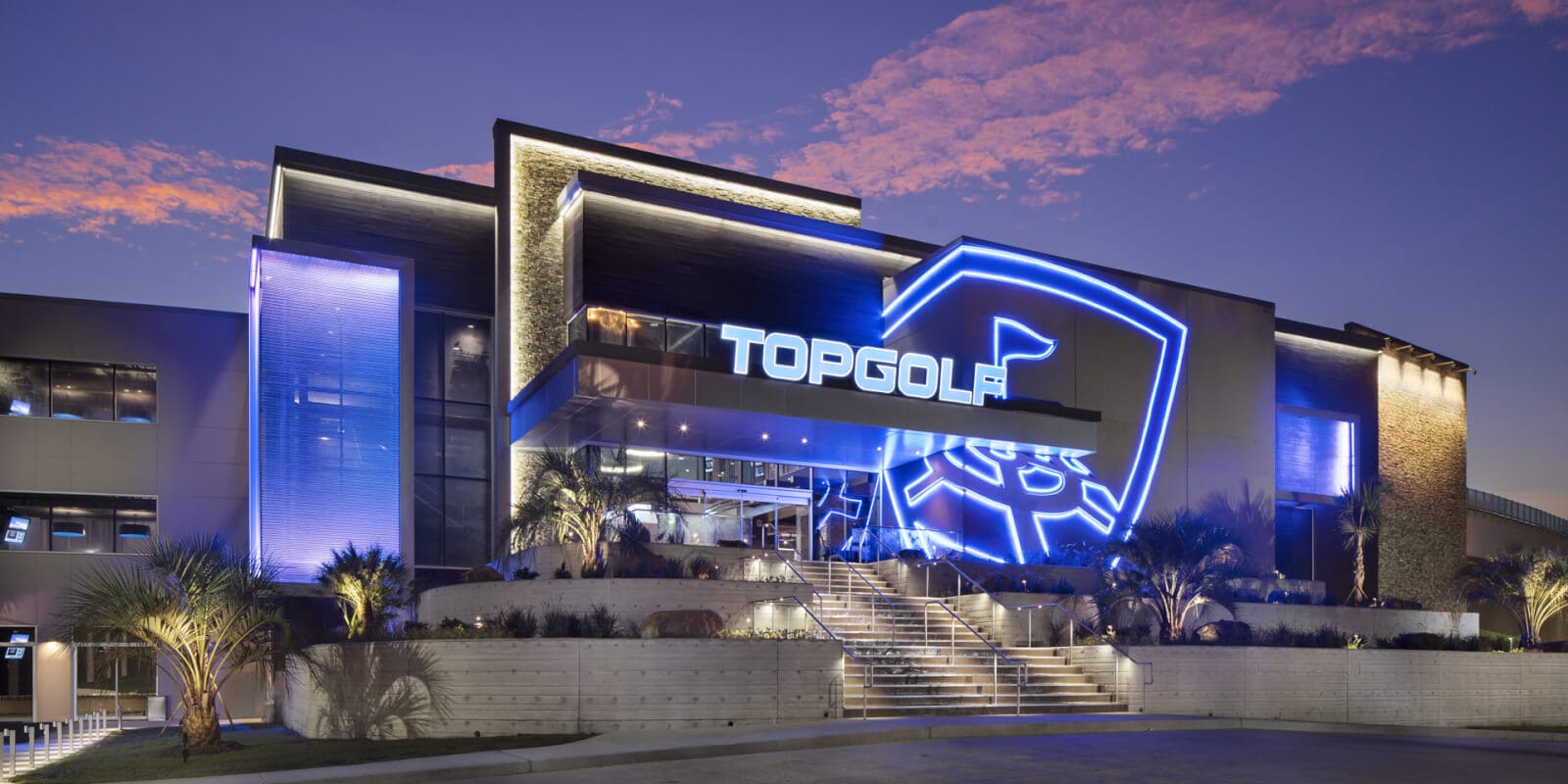 Top Golf exterior at night