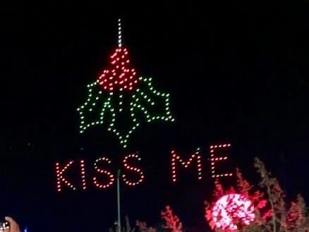 Mistletoe and Kiss Me Christmas light display at the Winter Wonderland Cookoff
