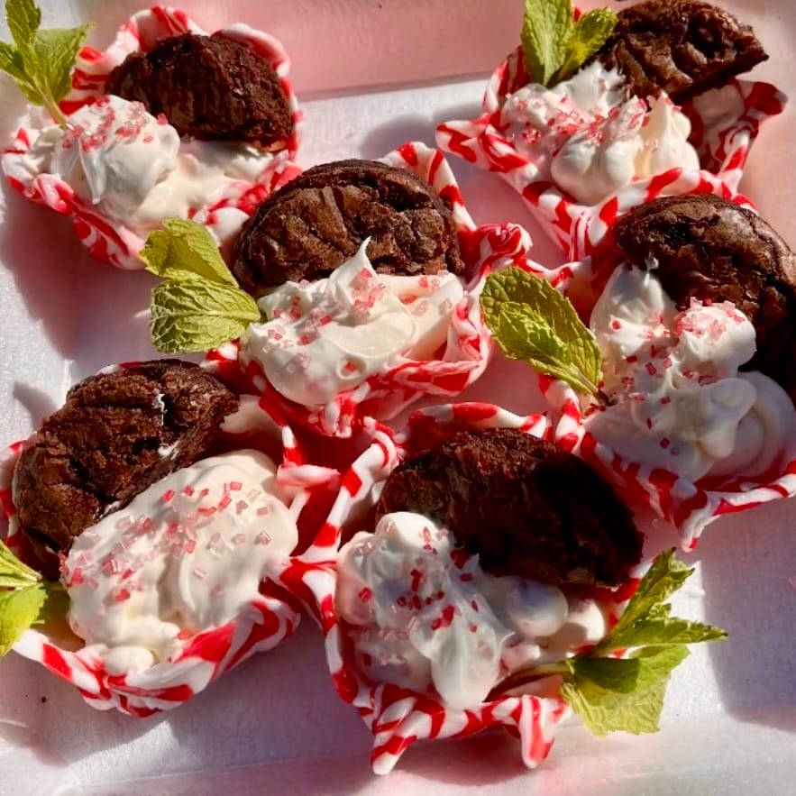 Angela's Peppermint Bowls and Brownie with Peppermint Trifle